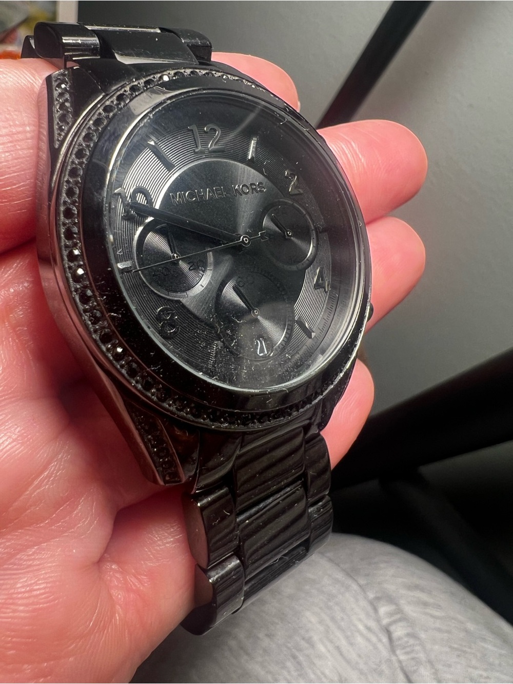 Michael Kors Black Crystal-Accent Stainless Steel Chronograph Watch